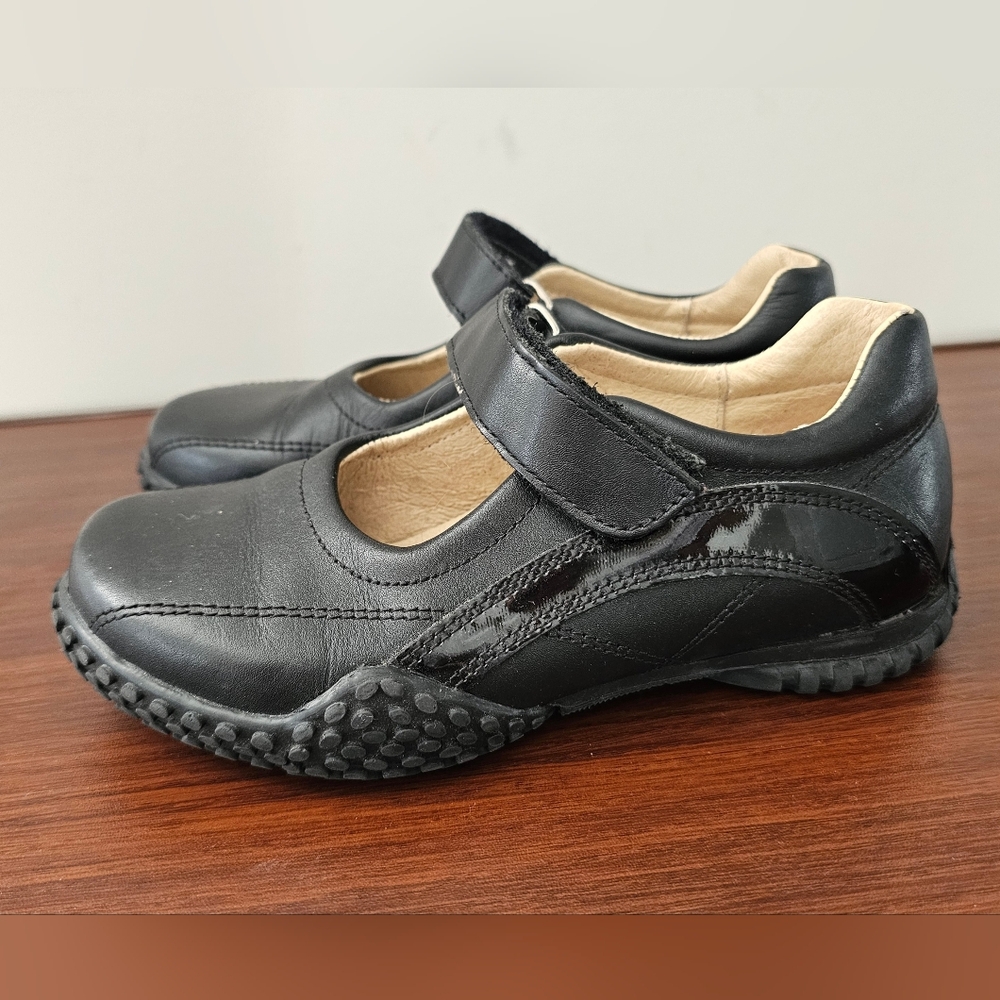 ASTER Little Girls Black Leather Mary Jane Shoes, Velcro Strap